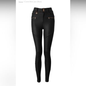 Holland Cooper Coated Biker Black Skinny Jeans
